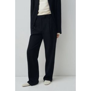 Mango wide leg regular waist broek met wol met krijtstreep marineblauw