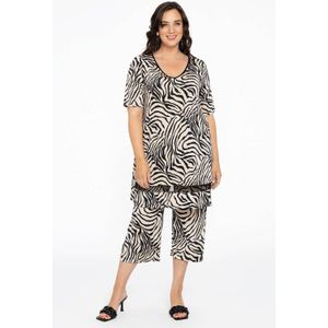 Yoek straight fit broek DOLCE van travelstof met zebraprint ecru/zwart