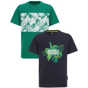 WE Fashion T-shirt - set van 2 groen/zwart