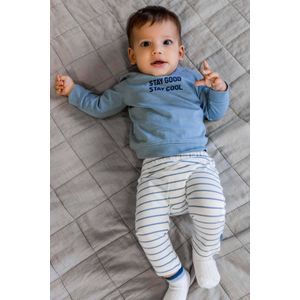Quapi baby gestreepte regular fit broek Percy wit/lichtblauw