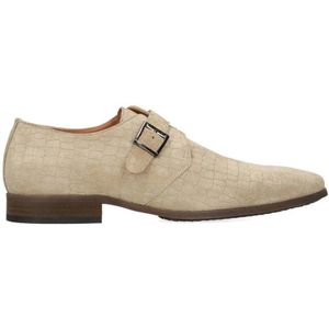 Manfield suède gespschoenen met crocoprint beige