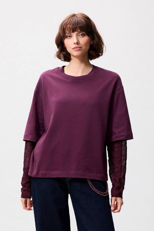 Catwalk Junkie - 2504020402 - T-shirt - Zwart - Loose Fit met Kant Mouwen