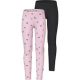 NAME IT KIDS legging NKFVIVIAN - set van 2 met all over print roze/zwart