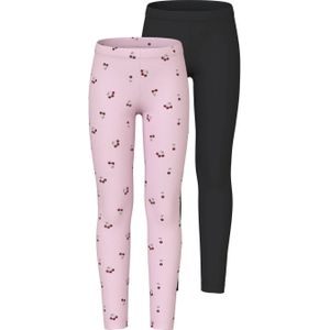 NAME IT KIDS legging NKFVIVIAN - set van 2 met all over print roze/zwart
