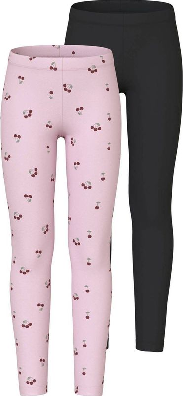NAME IT KIDS legging NKFVIVIAN - set van 2 met all over print roze/zwart