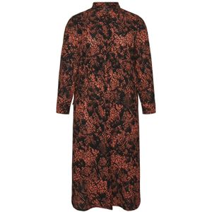 VERO MODA CURVE maxi blousejurk VMCOFREYA met all over print en ceintuur roodbruin/zwart