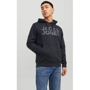 JACK & JONES ESSENTIALS hoodie JJECORP met printopdruk zwart