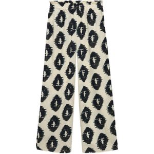 Mango high waist wide leg broek met all over print beige/zwart