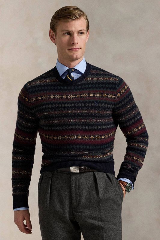 Polo Ralph Lauren - Trui - Navy - Knitwear - Lange Mouw - Winterse Print