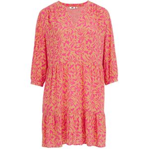 WE Fashion Curve jurk met all over print en volant roze/oranje