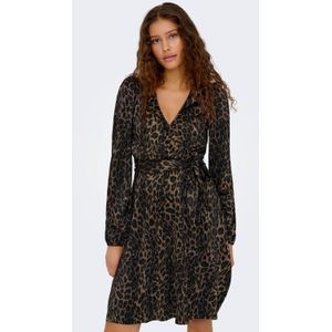 ONLY wikkel-/overslagjurk met panterprint met glitter zwart