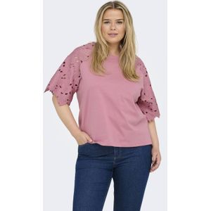 ONLY CARMAKOMA - T-shirt - Wit - Katoen - O-hals - Volumineuze Mouwen - Broderie Anglaise