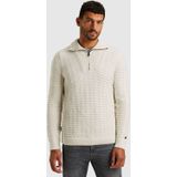 Cast Iron Heren trui ecru (Maat: S) - Kabelpatroon - Halslijn: Opstaande kraag met rits,