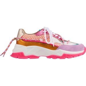 DWRS Bonney chunky leren sneakers roze/lila/oranje