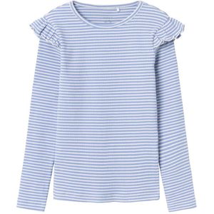 NAME IT KIDS gestreepte ribgebreide trui NKFTESILLA LS SLIM TOP lichtblauw/wit