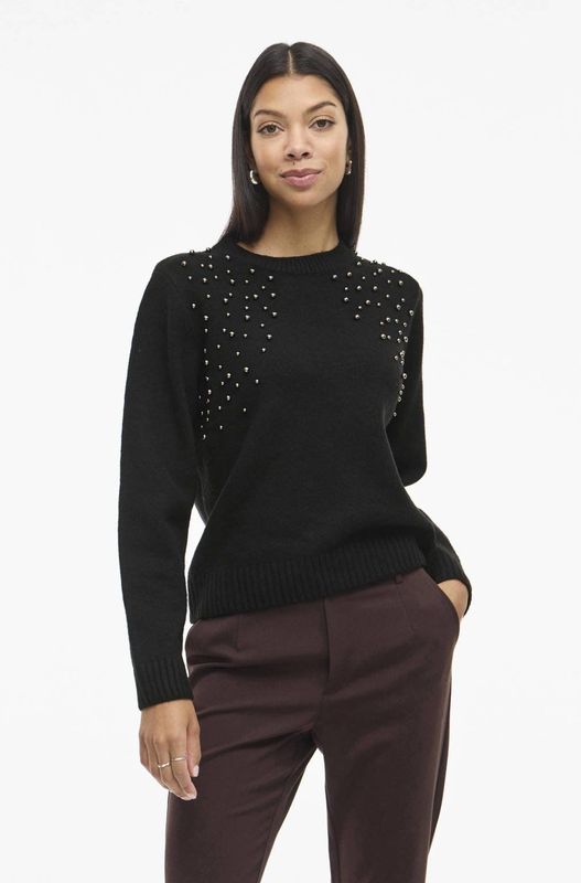 Vila - Vilanie O-neck Deco Knit Top - Zwart - Dames