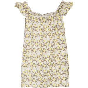 VERO MODA GIRL top VMNATALI met all over print en ruches geel/wit/bruin