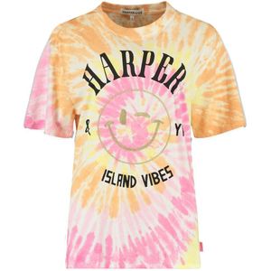 HARPER & YVE tie-dye t-shirt SWIRL met printopdruk roze/oranje/geel