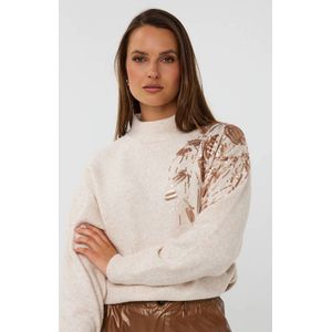 Esqualo pullover trui beige met pailletten