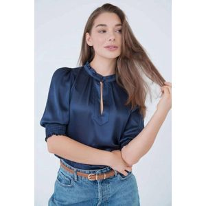 Est'seven satijnen blouse donkerblauw