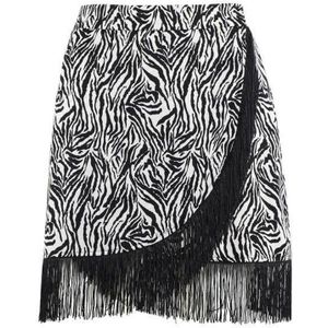 FLURESK rok Miya met zebraprint en franjes zwart/ zand
