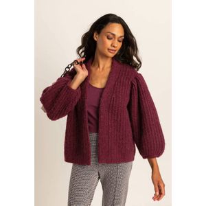 Expresso vest met wol donkerrood grof gebreid