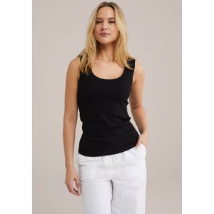 WE Fashion singlet zwart rib gebreid