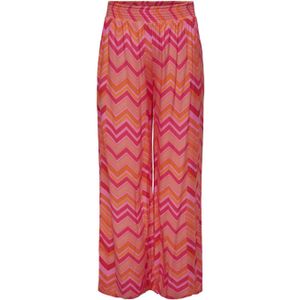 ONLY CARMAKOMA high waist wide leg broek met all over print roze/oranje