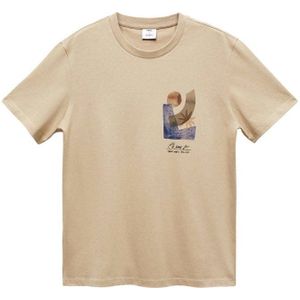 Mango Man regular fit T-shirt met printopdruk beige