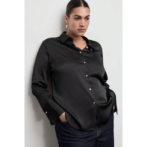 MANGO - IDEALE - Blouse - Zwart - Lange Mouw - Satijn