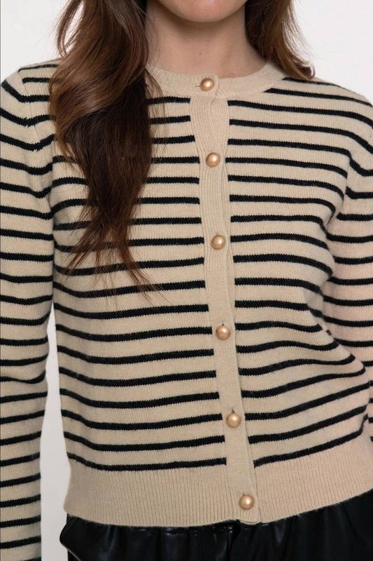Geisha - Gebreid Vest - Zand - Cardigan Stripes Print