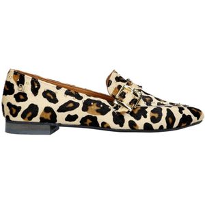 Babouche Luna - 8 leren loafers met panterprint beige