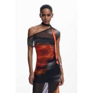 Asymmetrische Jurk - Multicolor - Midijurk van Chiffon - Mouwloos