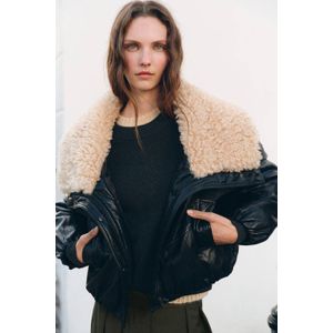 Mango imitatieleren bikerjack zwart