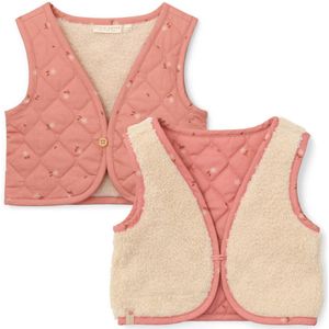 Little Dutch reversible teddy gilet met bloemen roze/ecru