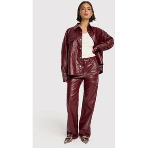 Alix the Label imitatieleren straight regular waist broek donkerrood
