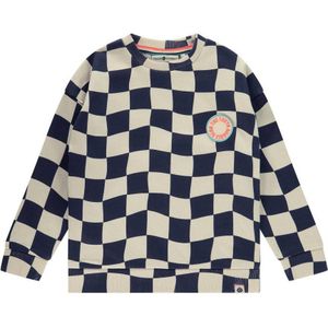 Stains&Stories sweater met all over print donkerblauw/ecru