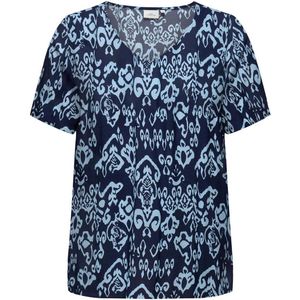ONLY CARMAKOMA blousetop CARMARRAKESH met all over print donkerblauw/lichtblauw
