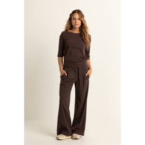 Expresso travelstof travelstof straight high waist broek donkerbruin