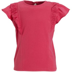 anytime T-shirt met broderie roze