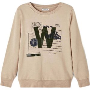 NAME IT KIDS sweater NKMLOLIVER met printopdruk zand