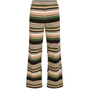 Smashed Lemon wide leg broek van travelstof met zigzag print zand/zwart/groen