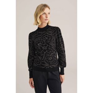 WE Fashion - Gebloemde Pullover - Zwart - Met Lurex