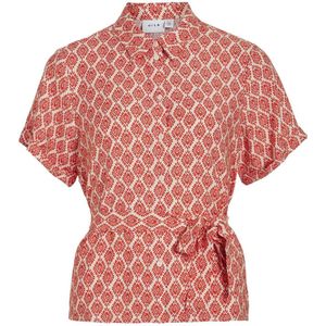 VILA blouse met all over print en ceintuur oranje/ecru