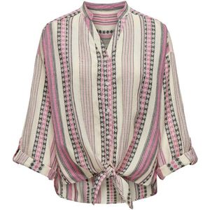 ONLY gestreepte blouse ONLLOUISE roze/ crème/ zwart