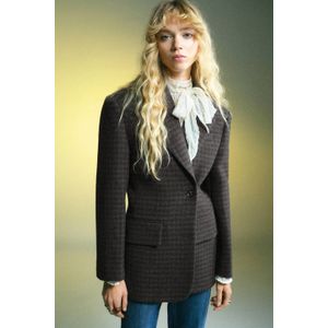 Mango geruit oversized blazer met wol bruin