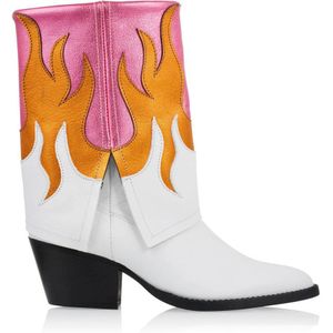 DWRS Barbados leren cowboylaarzen wit/roze/oranje