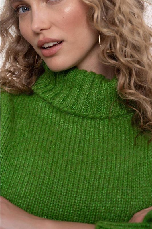 Geisha Dames trui groen (Maat: XS) - Effen - Halslijn: Col,