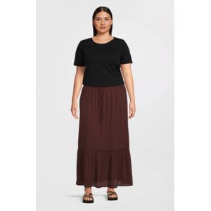 Great Looks - Maxi Crinkle Rok - Bruin - High Waist - Kanten Inzet