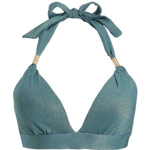 BEACHWAVE voorgevormde halter bikinitop met lurex blauw